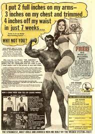 Arnold Schwarzenegger and Betty Weider in a Joe Weider ad